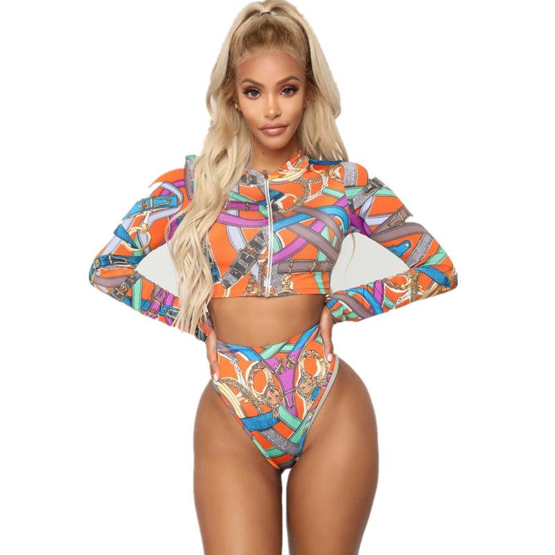 Amazon AliExpress Split Zipper Multi-color Long-sleeved Swimsuit Bikini Bikini