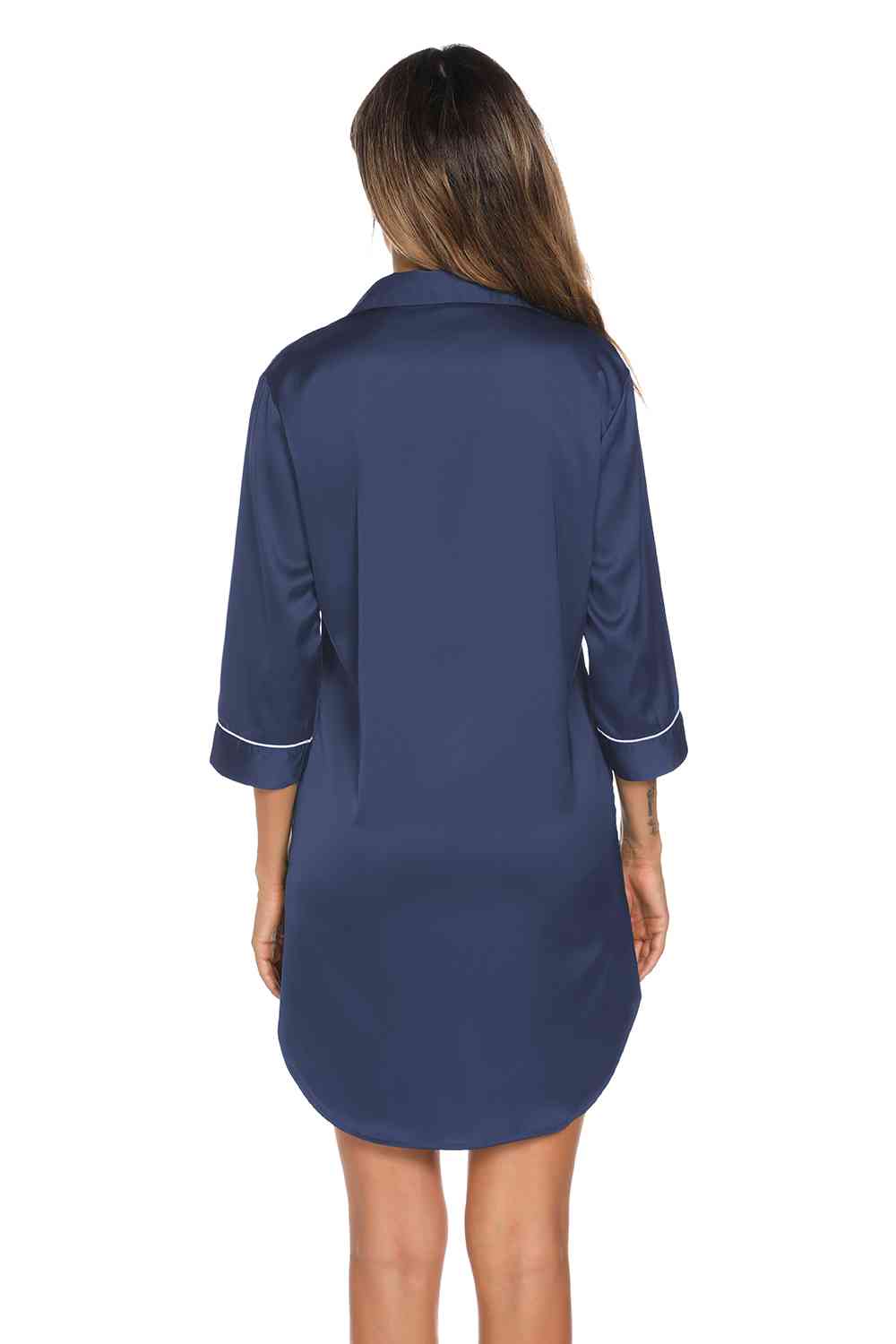 on Up Collared Neck Night Dress with Pocket