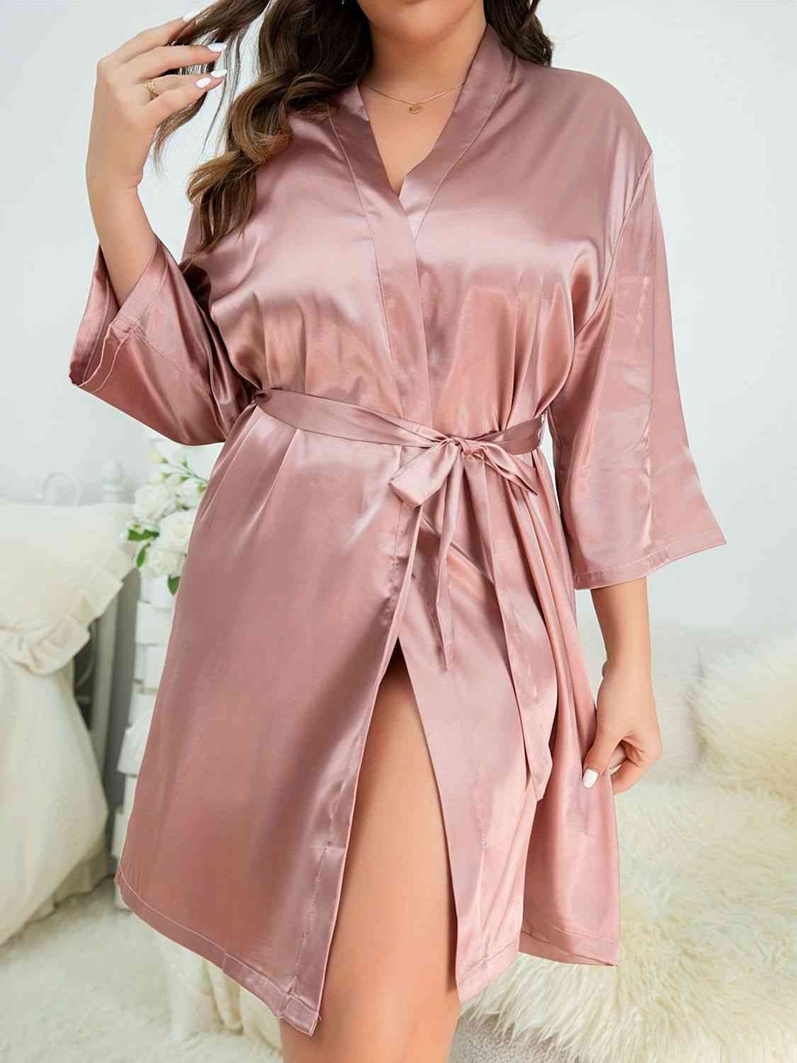 Peignoir Surplis avec Lien à la Taille de Grande Taille