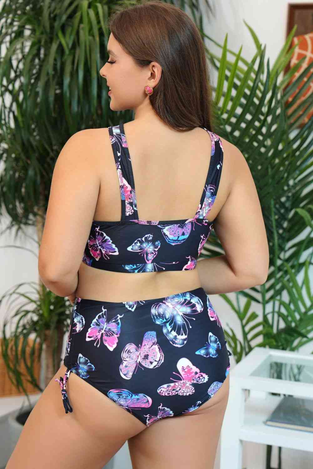 Plus Size erfly Print Crisscross High Waist Two-Piece Swim Set