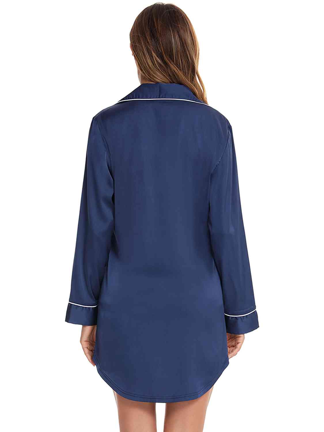 on Up Lapel Collar Night Dress with Pocket