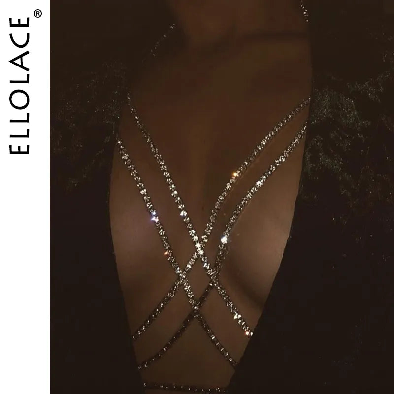Shining Rhinestones Chest Cross Body Chain Boho Multi Layers Chest Chain Harness Body Jewellery Jewelry Crystal Chest