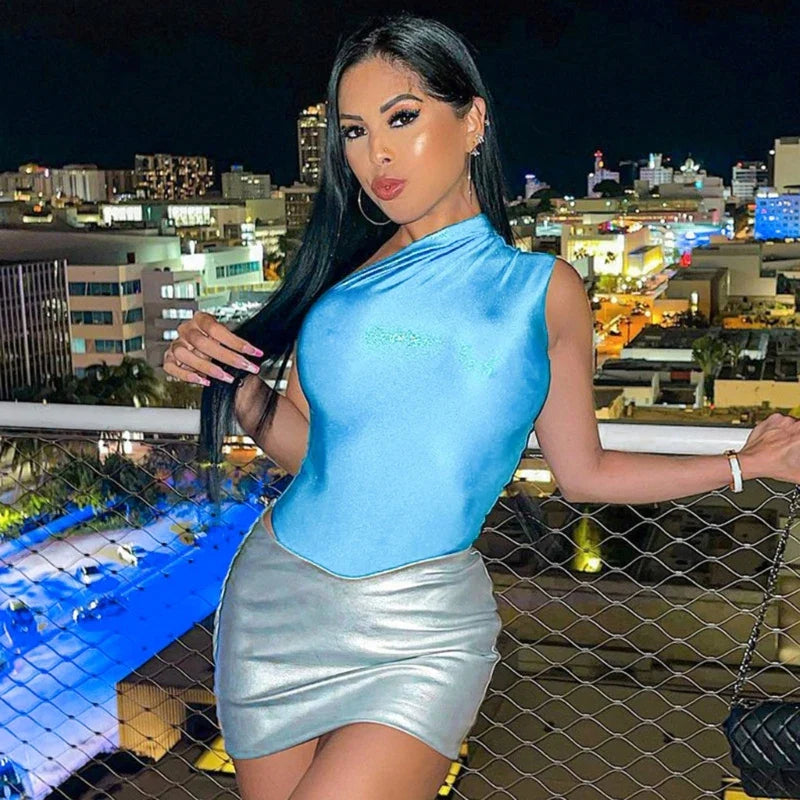 Corsets Sleeveless Tanks Top Bodysuit One Shoulder Off Jumpsuits Bodycon Solid Color Shining Tik-tok Style Rompers