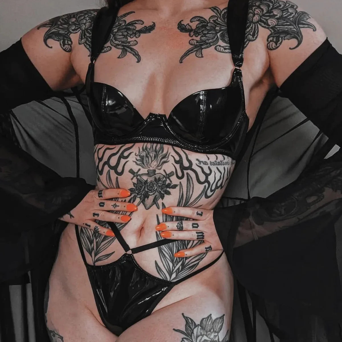 Leather Lingerie Set Woman Body Push Up Bra Intimate Set Outfit Club Latex Underwear Rubber Suit