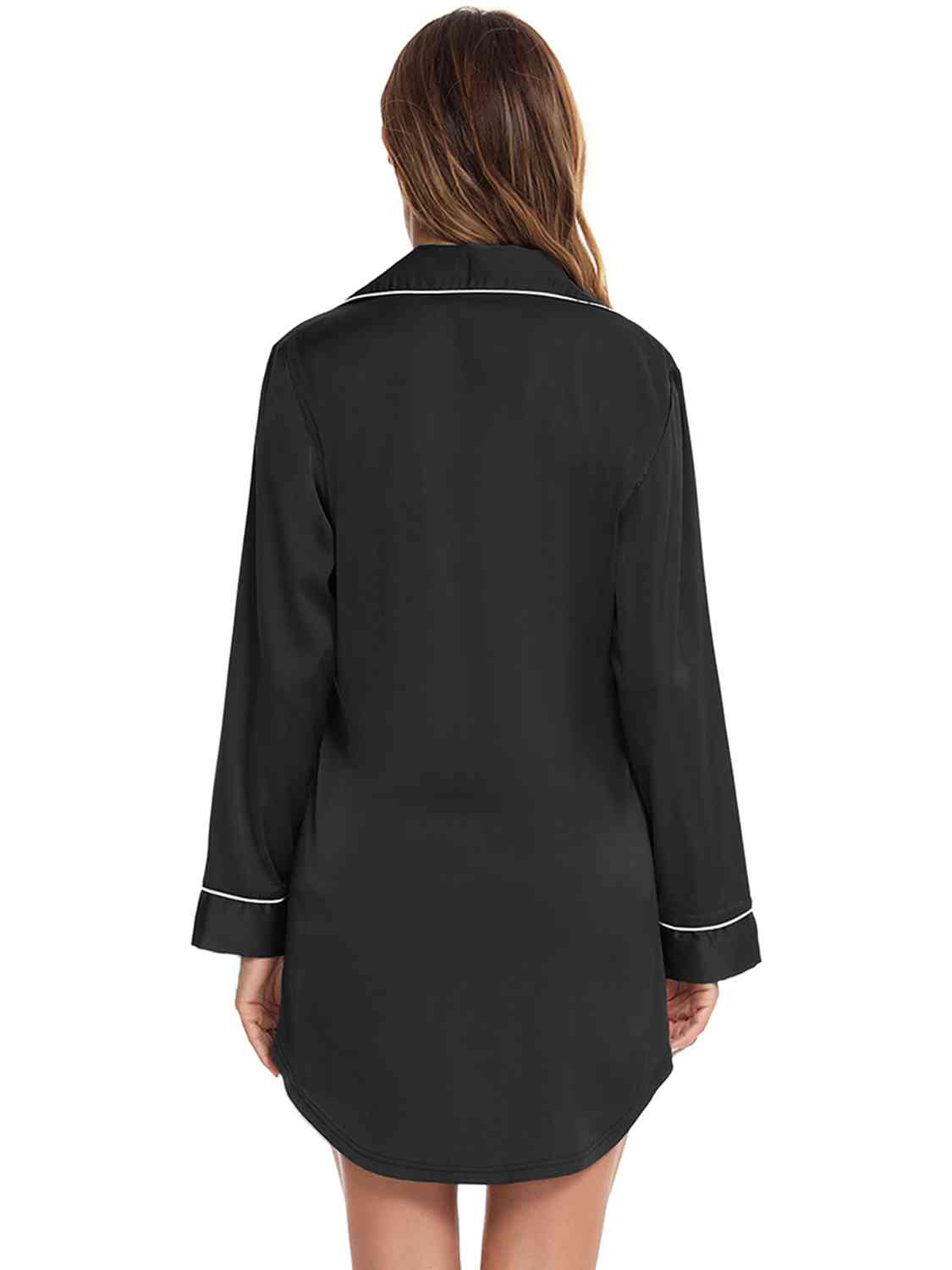 on Up Lapel Collar Night Dress with Pocket