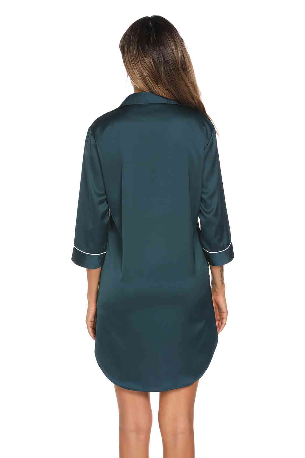 on Up Collared Neck Night Dress with Pocket