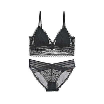 Conjunto de ropa interior de sujetador sexy transpirable con copa triangular de encaje sin anillo de acero