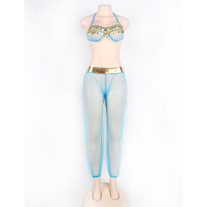 Conjunto de lencería sexy europea y americana Malla transparente de la India