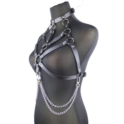 Creative Black Leather Binding Belt  Jacket