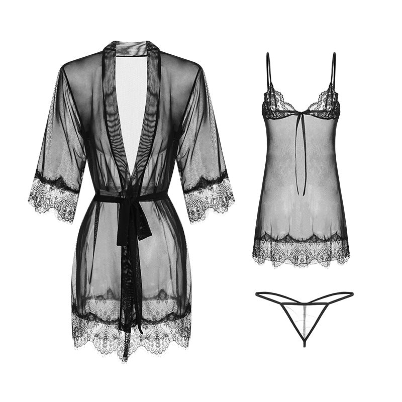 Ruoruo Lencería sexy Sexy Color puro Malla Transparente Sling Mujeres