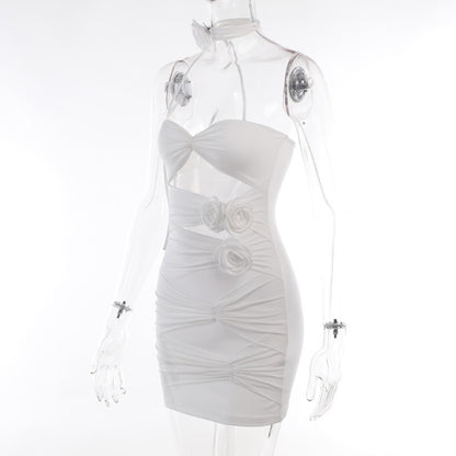 Hot Girl Slim-fit Pure Style Slim Fit Skirt Three-dimensional Flower Cutout Tube Top Dress