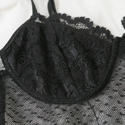 Gilet en dentelle et maille transparente, haut de lingerie sexy tentation