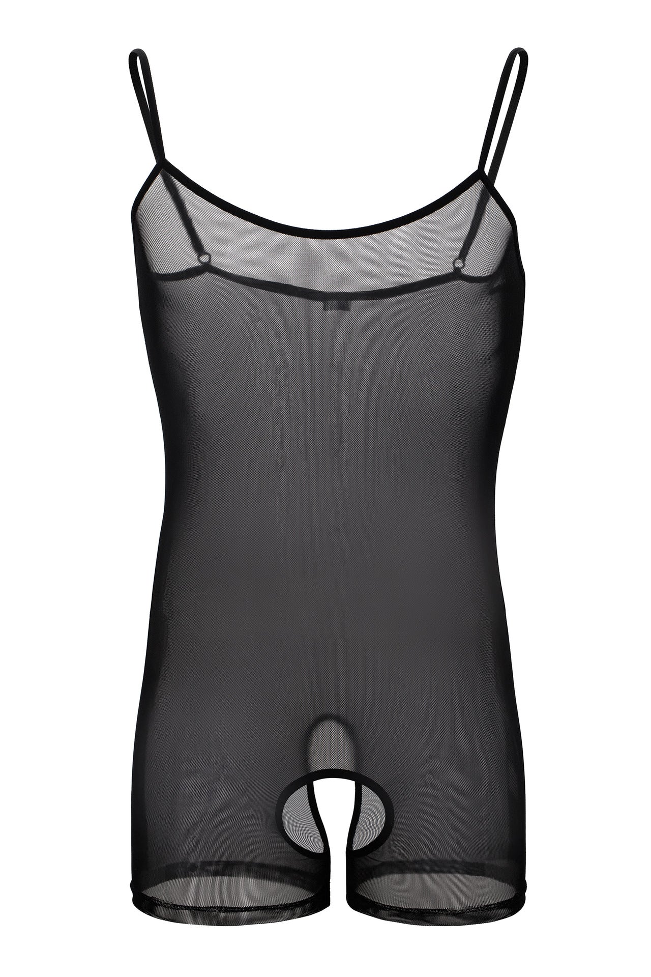 Chaleco de malla de una pieza con tirantes unisex Lencería transparente con punto de rocío y orificio abierto