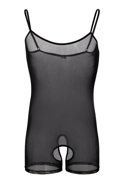 Chaleco de malla de una pieza con tirantes unisex Lencería transparente con punto de rocío y orificio abierto