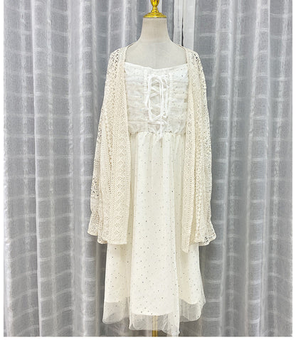Summer Dress Net Red Sexy Lace Cardigan Fairy Wind Net Yarn Suspender Skirt Two-piece Set