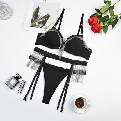 Conjunto de tres piezas de lencería divertida con borlas para mujer