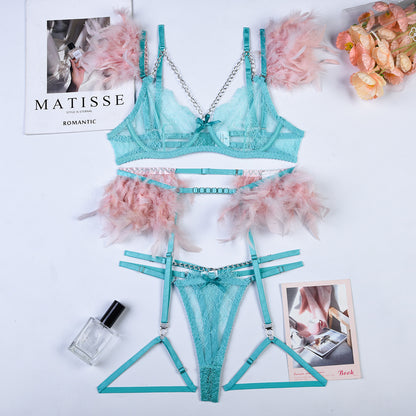 Cadenas de Navidad Encaje Lencería sexy Mujer Ropa interior Sujetador Pa