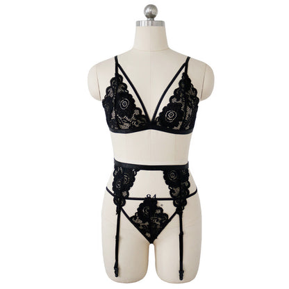 Jarretière en dentelle lingerie sexy trois pièces