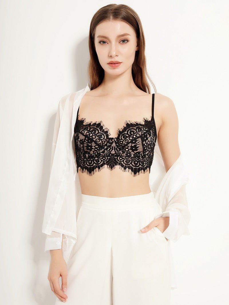 bralette Summer Small Sling Lace Sexy Lingerie Soft Underwire Push up Big Chest Show Small Thin U Shaped Backless Bra