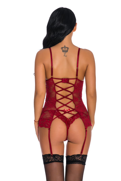 Sleep Wear Sexy Lingerie Sexy See through Thin Lace Two Piece Set with T Back