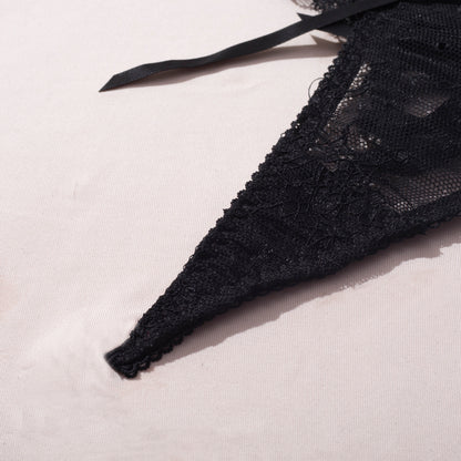 Black Sexy Two Piece Suit Lace Up Steel Ring Cross Sexy Lingerie Body Shaping Two Piece Suits