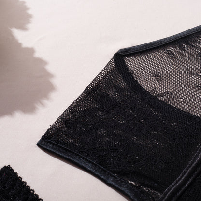 Black Sexy Two Piece Suit Lace Up Steel Ring Cross Sexy Lingerie Body Shaping Two Piece Suits