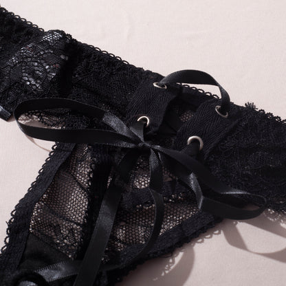 Black Sexy Two Piece Suit Lace Up Steel Ring Cross Sexy Lingerie Body Shaping Two Piece Suits