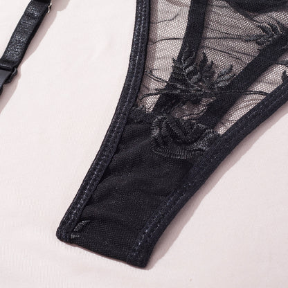 Sexy Sling Steel Ring Transparent Tempting Three Piece Embroidered Sexy Lingerie Body Shaping Two Piece Suits