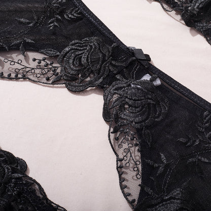 Sexy Sling Steel Ring Transparent Tempting Three Piece Embroidered Sexy Lingerie Body Shaping Two Piece Suits