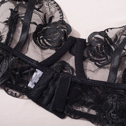 Sexy Sling Steel Ring Transparent Tempting Three Piece Embroidered Sexy Lingerie Body Shaping Two Piece Suits