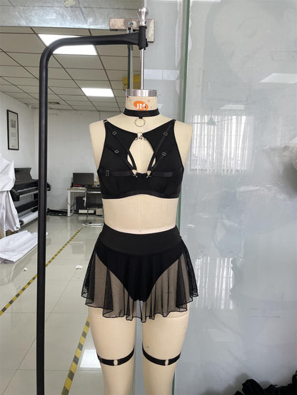 Lace Sexy Bra Sexy Lingerie Set Solid Color Sexy Mesh Apron Underwear