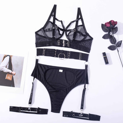 Ellolace Lingerie Soutien-gorge demi-tasse transparent Sous-vêtements de couple sexy 2 pièces
