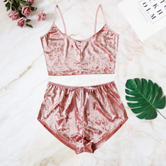 Lingerie sexy à col en V et diamants dorés
