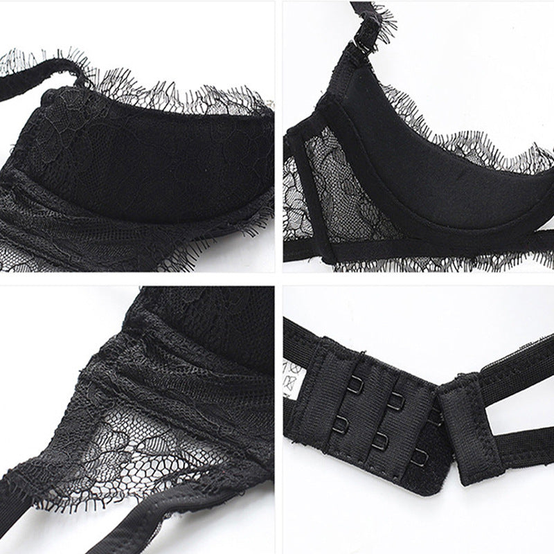 Seduction Sexy Eyelash Lace Push up Chest Plate Sexy Bra Set Sexy Breast Pad