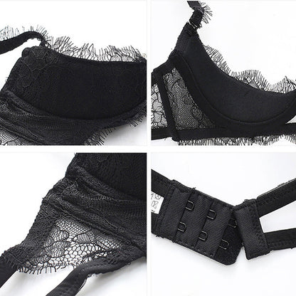 Seduction Sexy Eyelash Lace Push up Chest Plate Sexy Bra Set Sexy Breast Pad