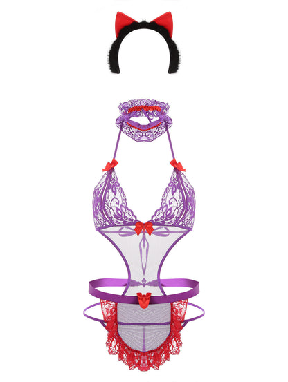 Sexy lingerie one-piece suit 4-piece set