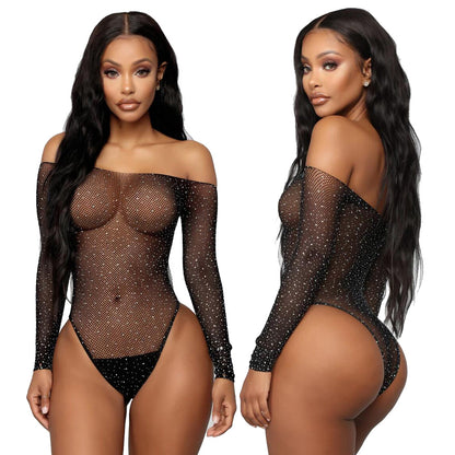 Bikini con diamantes de imitación, lencería Sexy, taladro de punto, ropa de red estrellada, tentación uniforme