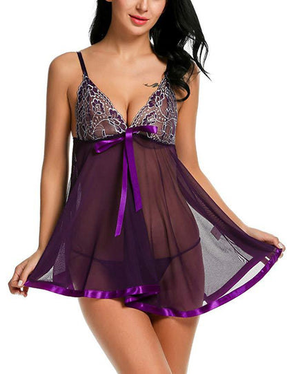 Plus Size Sexy Lingerie Embroidered Transparent Sexy Sling Nightdress