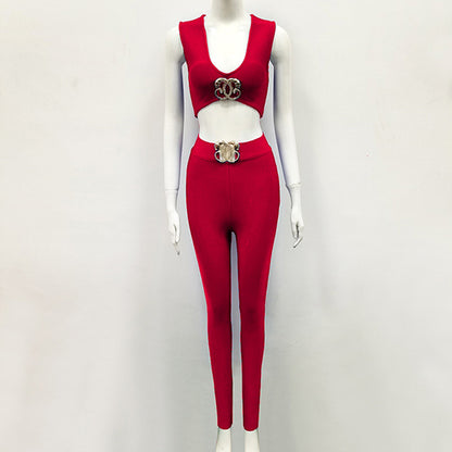 Ensemble deux pièces gilet sexy bandage pieds pantalon