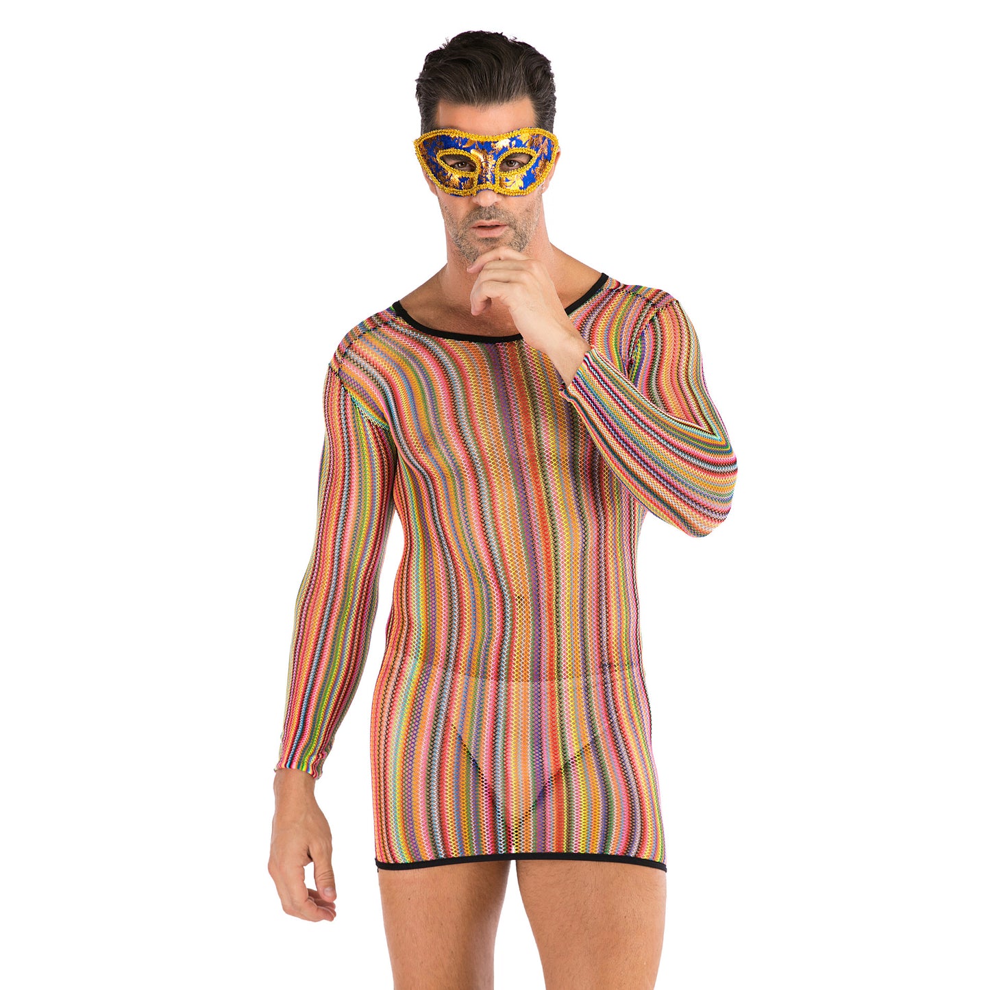 Robe en filet sexy une pièce pour hommes, grande taille, bas, body sexy