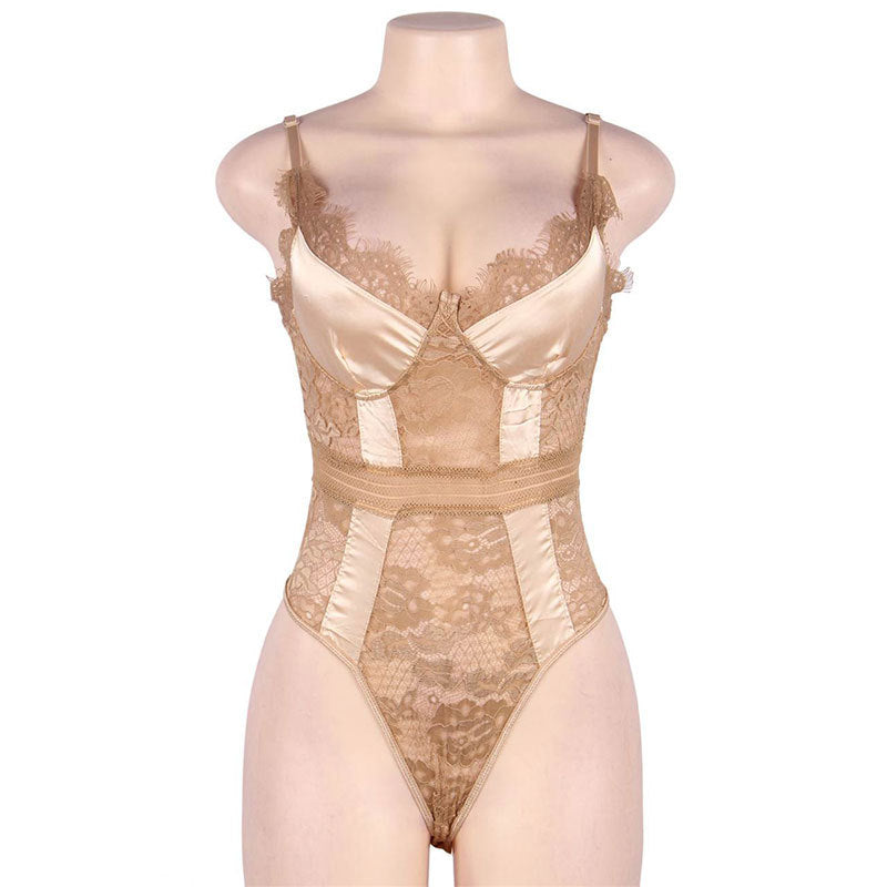 One Piece Wave Undershirt Sexy Lace Sling High Fork Open Hidden Hook