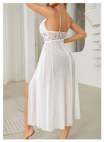 Sexy Lingerie Sexy Mesh Lace Pajamas Split Suspender Skirt Long Home Wear Nightdress
