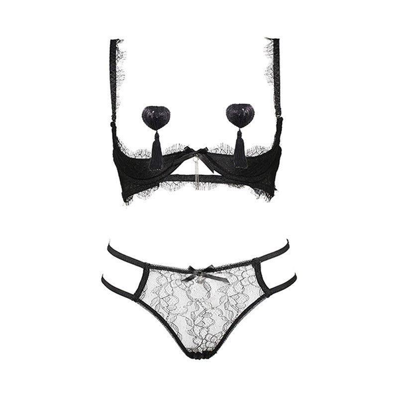 Seduction Sexy Eyelash Lace Push up Chest Plate Sexy Bra Set Sexy Breast Pad