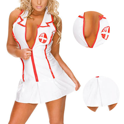 Hot  Babydoll Chemises Girls Nurse Cosplay Uniform Dress Thong Hat Suit  Baby Doll Sexy Lingerie Maid Teddy Costume