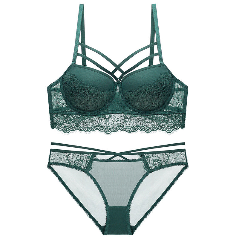 Conjunto de lencería sexy con sujetador de encaje.