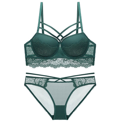 Conjunto de lencería sexy con sujetador de encaje.