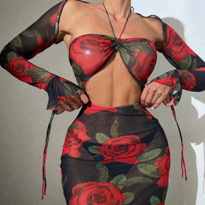 Sexy Backless Print Lace-up Swimsuit Sun Protection Blouse
