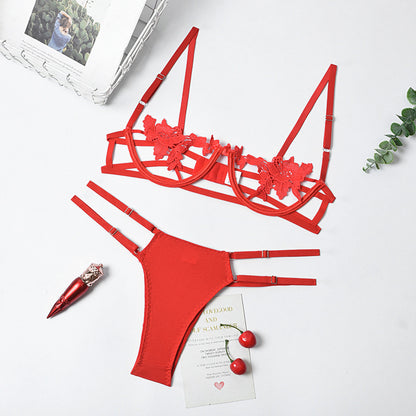 Women Clothes Sexy Cutout Floral Steel Ring Gathered Women Sexy Underwear Two Piece Set