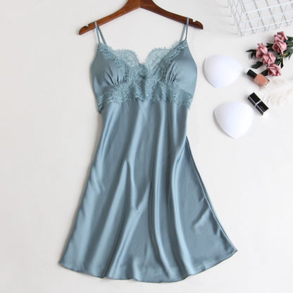 Pyjama cinq pièces pour femme, chemise de nuit sexy en dentelle avec coussinet de poitrine