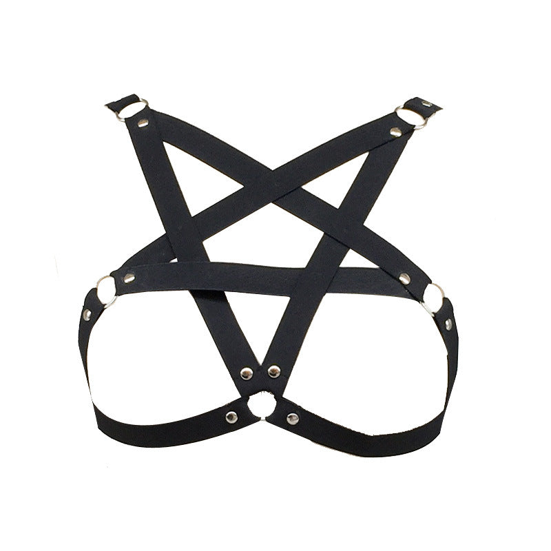 Pentagramme Bretelles Lingerie Creux Croix Rivets Beau Dos